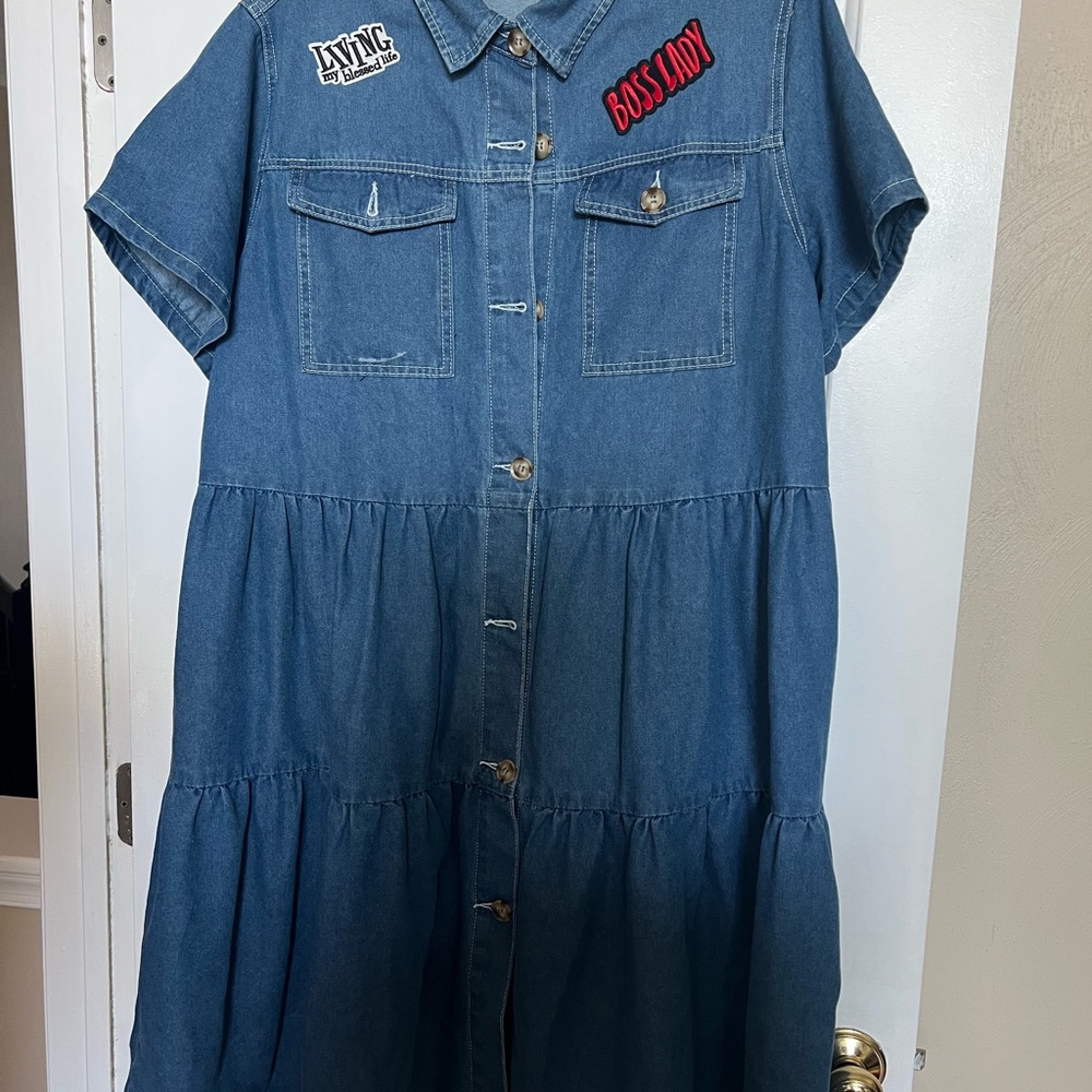 Denim Women Dress with Embroidered Patches